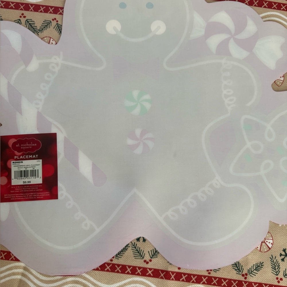 Preowned Gingerbread Vinyl Placemats Set of 6 + Fabric Oval Tablecloth 82” x 60” - Picture 8 of 8